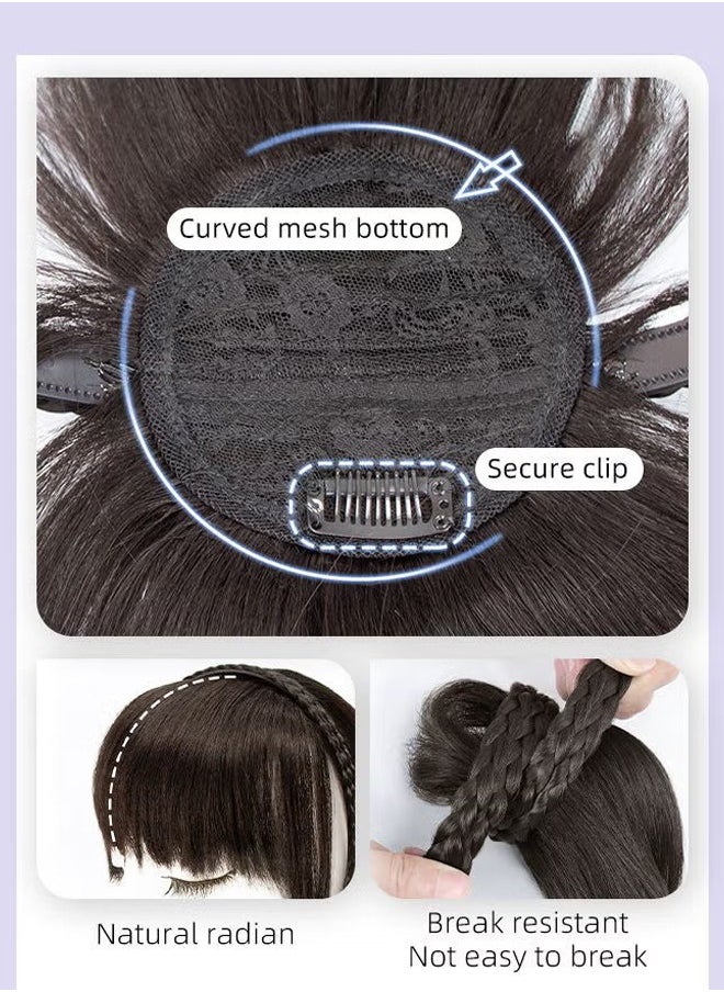 HY 3D Hair Toppers with Braid Headband, Bangs Replacement with Clip on, Hair Pieces for Women with Thinning Hair Hair Loss Cover Gray Hair, Brown Black, 40cm  - Image 4