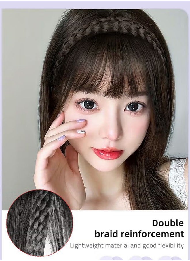HY 3D Hair Toppers with Braid Headband, Bangs Replacement with Clip on, Hair Pieces for Women with Thinning Hair Hair Loss Cover Gray Hair, Brown Black, 40cm  - Image 5