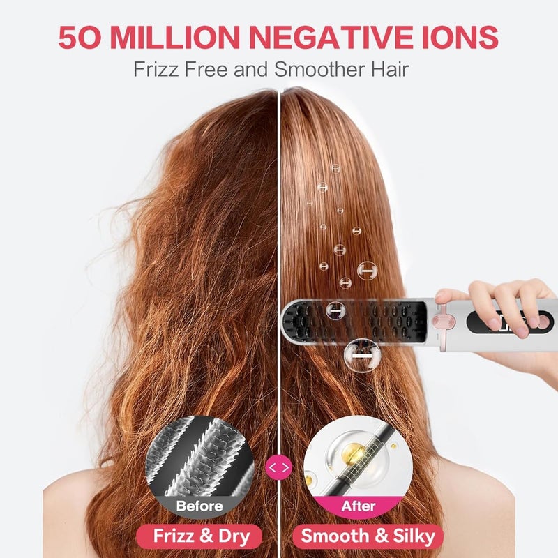 ECVV Portable Hair Straightener Brush Mini Cordless Hair Straightening Comb with Anti-Scald Ceramic Plate, Ionic Hair Straightening Brush for Travel 4 Temp Set LED Display - Image 2