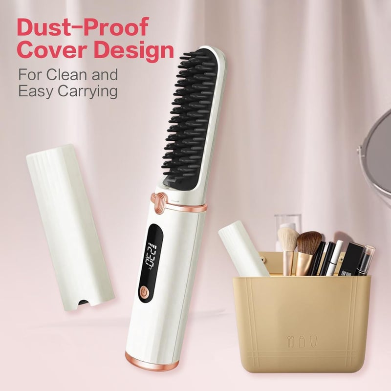 ECVV Portable Hair Straightener Brush Mini Cordless Hair Straightening Comb with Anti-Scald Ceramic Plate, Ionic Hair Straightening Brush for Travel 4 Temp Set LED Display - Image 3