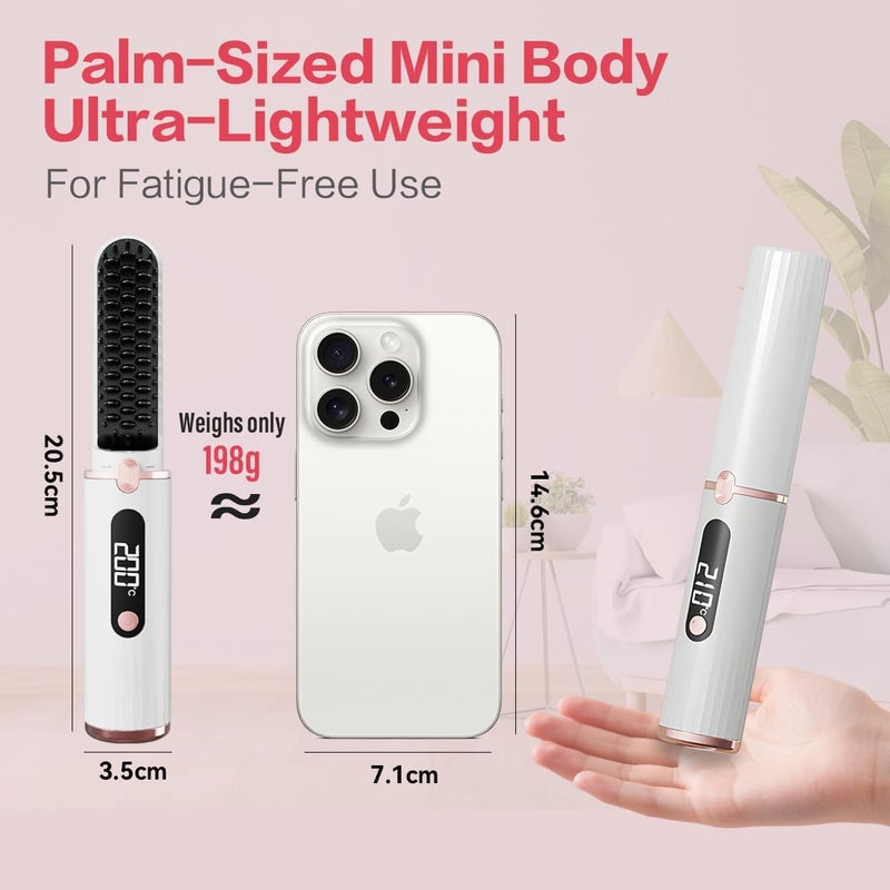 ECVV Portable Hair Straightener Brush Mini Cordless Hair Straightening Comb with Anti-Scald Ceramic Plate, Ionic Hair Straightening Brush for Travel 4 Temp Set LED Display - Image 4