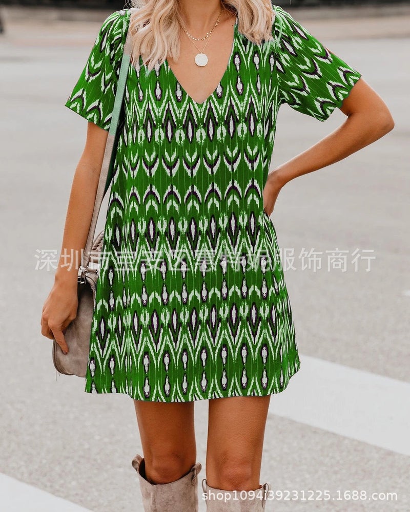 Sexy Tie-Dye Digital Print Deep V-Neck Mini Dress - Image 2