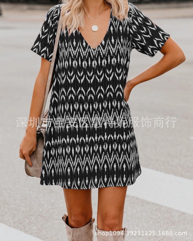 Sexy Tie-Dye Digital Print Deep V-Neck Mini Dress - Image 1