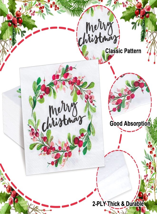 Whaline مجموعة وايلين 100 من مناديل عيد الميلاد الورقية بتصميم أكواريلي ونمط إكليل الزهور، مناديل قابلة للتخلص منها لتزيين حفلات عيد الميلاد، 6.5 × 6.5 بوصة - Image 3