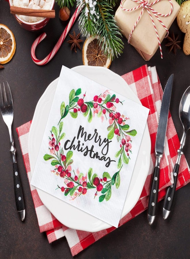 Whaline مجموعة وايلين 100 من مناديل عيد الميلاد الورقية بتصميم أكواريلي ونمط إكليل الزهور، مناديل قابلة للتخلص منها لتزيين حفلات عيد الميلاد، 6.5 × 6.5 بوصة - Image 4