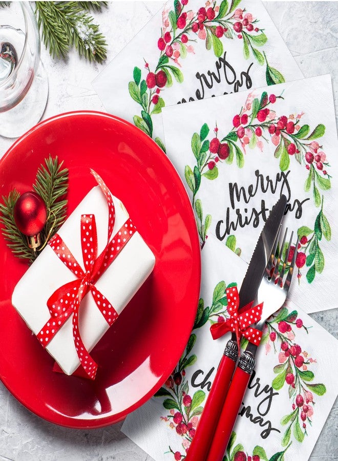 Whaline مجموعة وايلين 100 من مناديل عيد الميلاد الورقية بتصميم أكواريلي ونمط إكليل الزهور، مناديل قابلة للتخلص منها لتزيين حفلات عيد الميلاد، 6.5 × 6.5 بوصة - Image 5