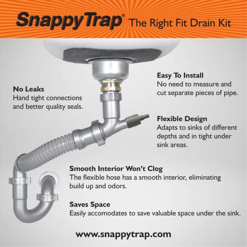 Coflex Snappy Trap Single Kitchen Sink Drain Kit, 1-1/2" with Flexible P-Trap, All-in-One Drain Kit for Single Bowl Kitchen Sinks, Universal Compatibility, No-Tool Easy Installation (DK-100 Silver) - Image 2