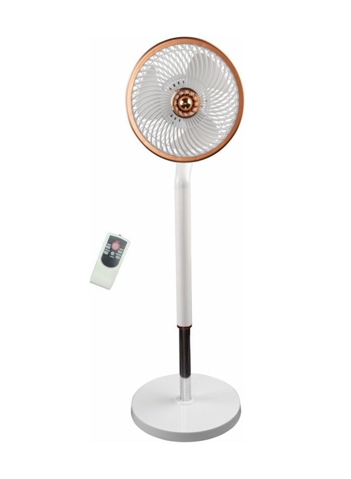 Vmax 10" 70W Ultra-Quiet Pedestal Fan with Remote Control – 3-Blade High Airflow, 70° Automatic Oscillation & Timer-Off Function – White & Rose Gold Edition - Image 2