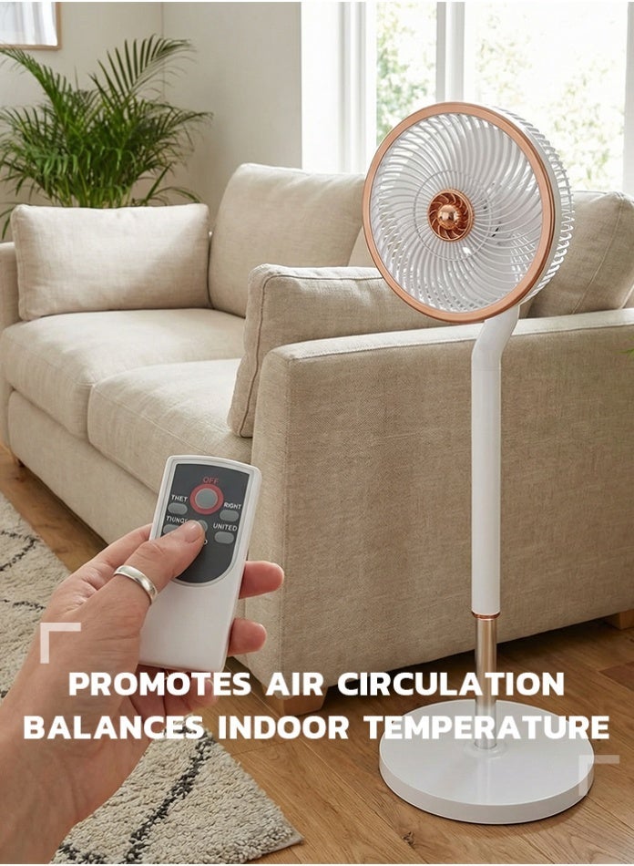 Vmax 10" 70W Ultra-Quiet Pedestal Fan with Remote Control – 3-Blade High Airflow, 70° Automatic Oscillation & Timer-Off Function – White & Rose Gold Edition - Image 1
