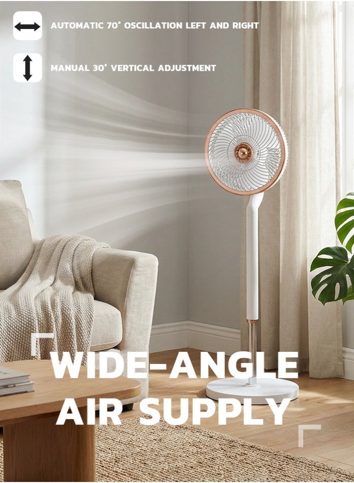 Vmax 10" 70W Ultra-Quiet Pedestal Fan with Remote Control – 3-Blade High Airflow, 70° Automatic Oscillation & Timer-Off Function – White & Rose Gold Edition - Image 4