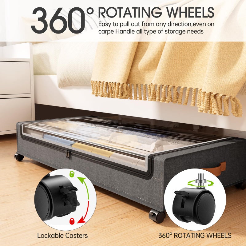 Yecaye 70L Under Bed Storage with Wheels, 2Pack Larger Capacity Under Bed Storage Containers, Underbed Shoe Storage Organizer, Rolling Under Bed Metal Drawers for Clothes, Blankets(35.5 x 17 x 6.7in) - Image 4