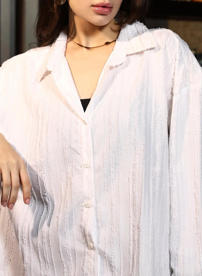PINACOLADA  Women's Chalk White Frayed-Lined Jacquard Shirt for Women | Best Price UAE