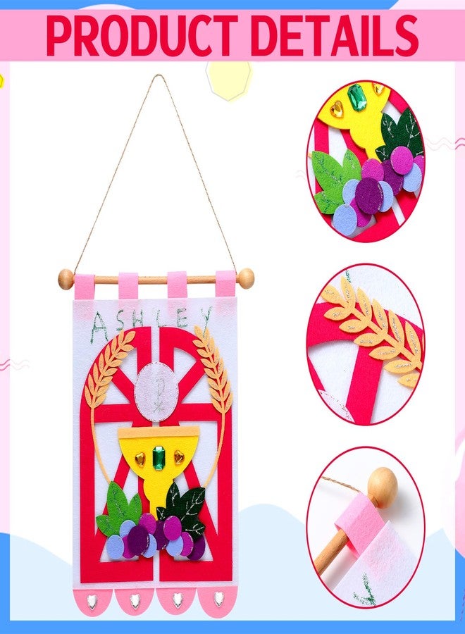 Mindsoft First Communion Banner Kit 9 x 12 Inches Catholic Craft Pack Banner Decorating Kit with Felt Pieces Glitter Pens Glue Gems DIY Sunday Church Activity for Baptism Party Decoration(Pink) - Image 3