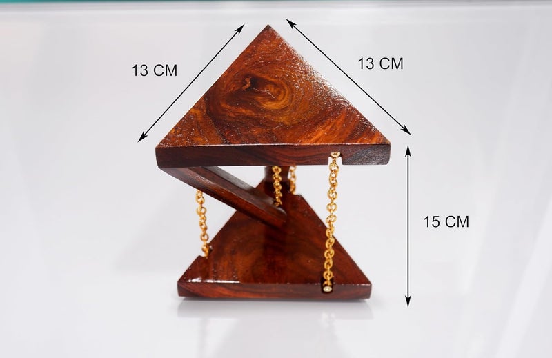 TOLAS INDIA Tensegrity Diwali Gift for Home Office Decor Made with Solid Wood Showpiece Light Weight Table Top Triangle Shape Vintage Brown Surface with Gold Finish Chain - Image 5