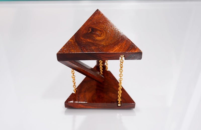 TOLAS INDIA Tensegrity Diwali Gift for Home Office Decor Made with Solid Wood Showpiece Light Weight Table Top Triangle Shape Vintage Brown Surface with Gold Finish Chain - Image 4