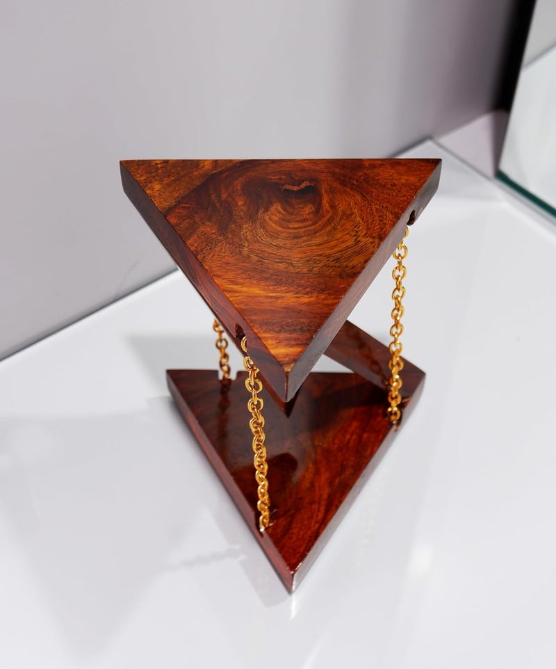 TOLAS INDIA Tensegrity Diwali Gift for Home Office Decor Made with Solid Wood Showpiece Light Weight Table Top Triangle Shape Vintage Brown Surface with Gold Finish Chain - Image 2