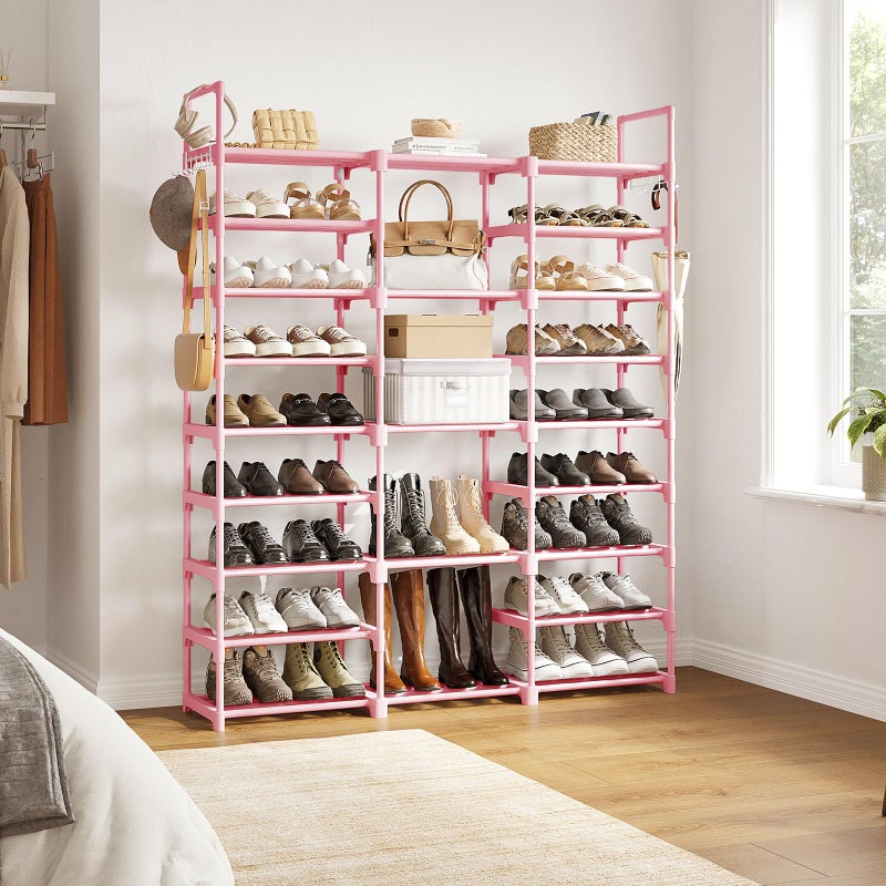 WOWLIVE 9 Tiers Shoe Rack Shoe Storage Shoe Organizer 50-55 Pairs Shoe Tower Unit Shelf Durable Metal Pipes with Plastic Connectors Stackable Cabinet Pink - Image 3