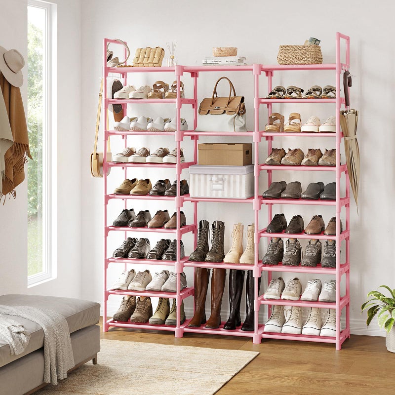 WOWLIVE 9 Tiers Shoe Rack Shoe Storage Shoe Organizer 50-55 Pairs Shoe Tower Unit Shelf Durable Metal Pipes with Plastic Connectors Stackable Cabinet Pink - Image 2