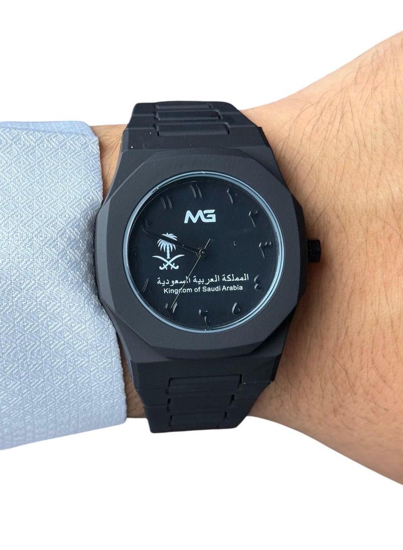 ام جي ساعة يد أنيقة باللون الأسود مناسبة لليوم الوطني السعودي