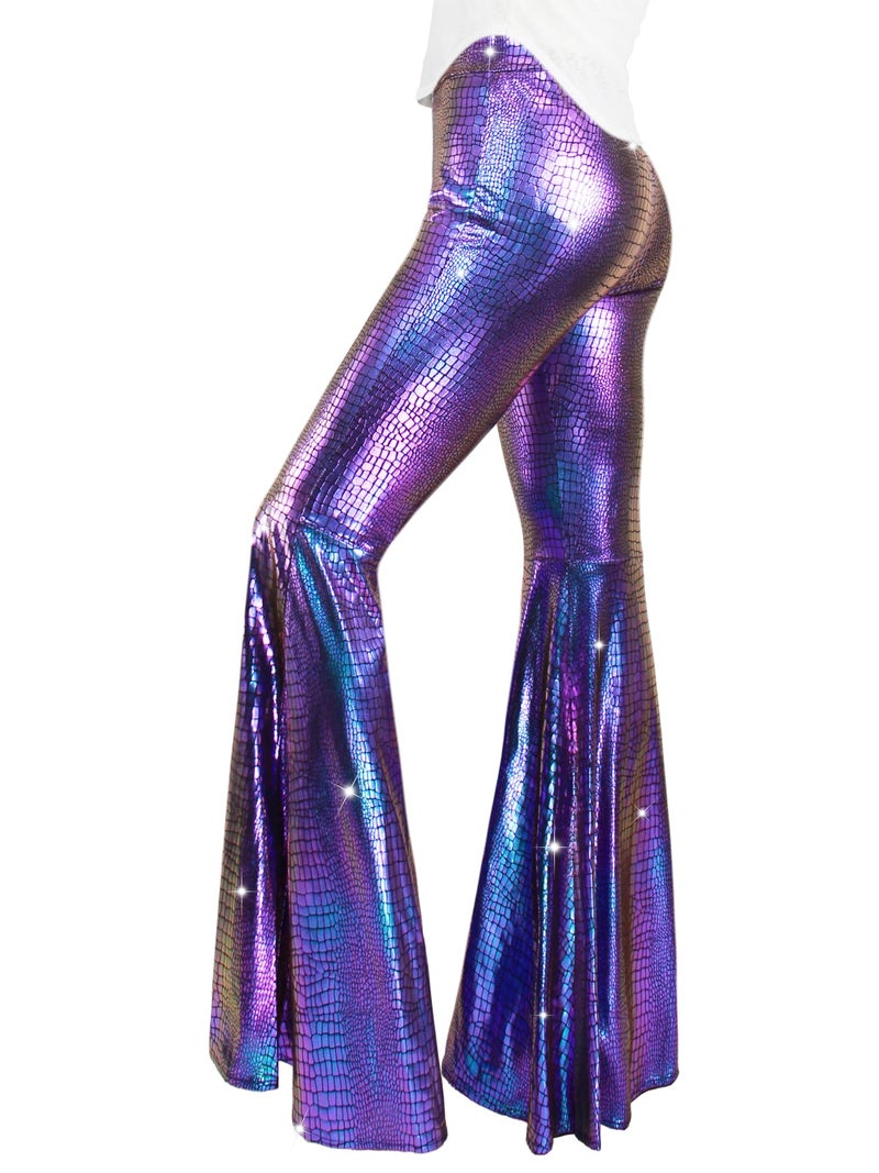 Nawgut Womens Sequin Flare Pant Sparkly High Waisted Leg Bell Bottom Glitter Trousers Night Out Clubwear-XX-Large - Image 1