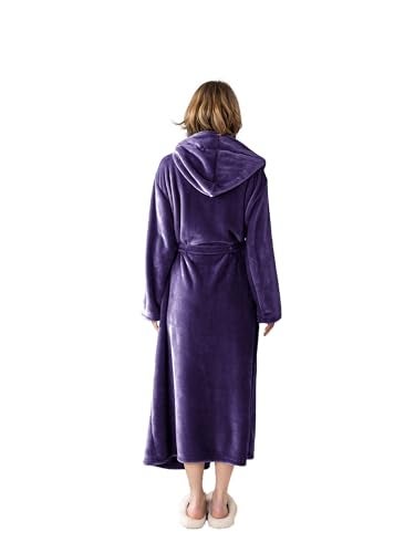 KORBLISS Robes for Women - Hooded Plush Fleece Bathrobe with Sash & Pockets, Full-Length Lightweight Spa Robe, Warm Silky Soft, Purple, L - Image 3