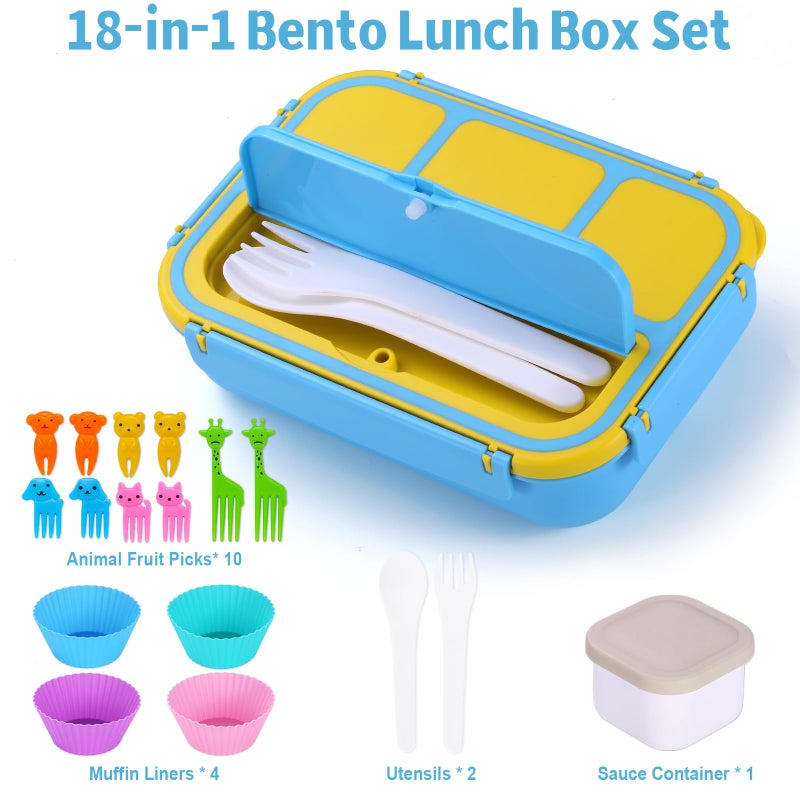 shell and turtle Bento Box for Kids Girls Boys, Bento Box Adult Lunch Box with 4 Compartments, Lunch Containers with Utensils, Sauce Jar, Muffin Liners for School, 40 Oz/5 Cup, Blue - Image 5