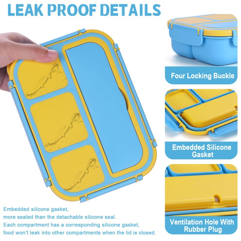shell and turtle Bento Box for Kids Girls Boys, Bento Box Adult Lunch Box with 4 Compartments, Lunch Containers with Utensils, Sauce Jar, Muffin Liners for School, 40 Oz/5 Cup, Blue - Image 4