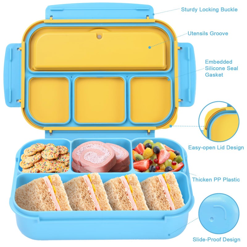 shell and turtle Bento Box for Kids Girls Boys, Bento Box Adult Lunch Box with 4 Compartments, Lunch Containers with Utensils, Sauce Jar, Muffin Liners for School, 40 Oz/5 Cup, Blue - Image 3