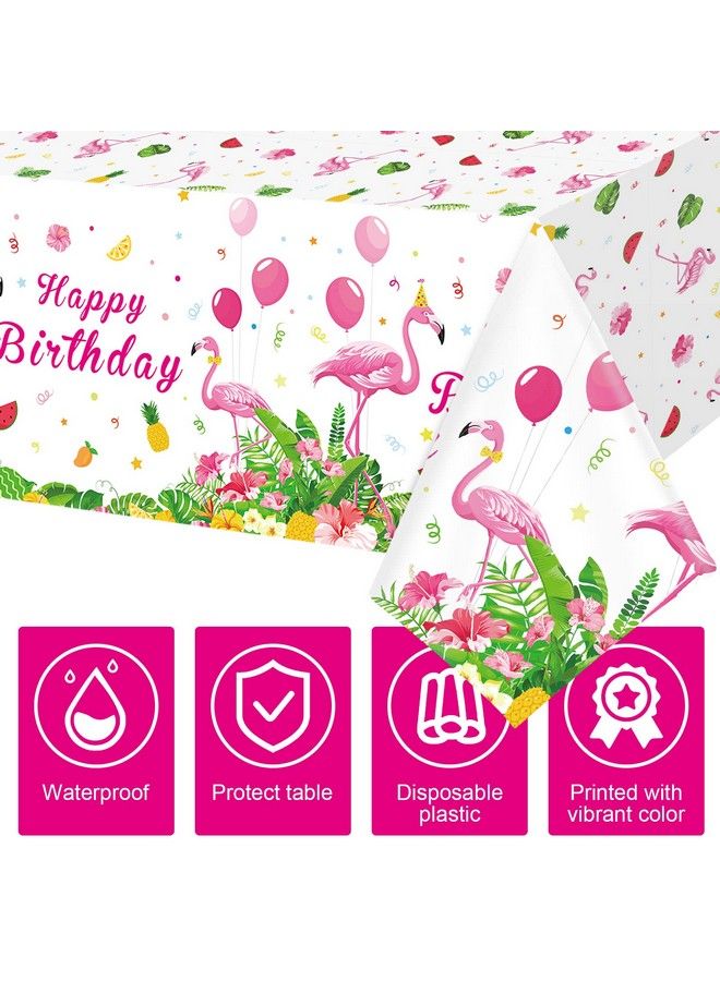 Irenare 3 Pcs Happy Birthday Flamingo Tablecloth Rectangular Luau Party Tablecloth Tropical Plastic Pink Flamingo Table Cover For Flamingo Birthday Party Decorations Summer Picnic Beach 54 X 108 Inch - Image 5