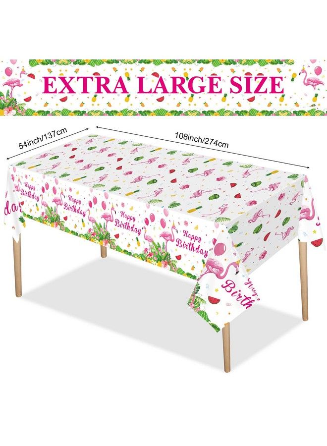 Irenare 3 Pcs Happy Birthday Flamingo Tablecloth Rectangular Luau Party Tablecloth Tropical Plastic Pink Flamingo Table Cover For Flamingo Birthday Party Decorations Summer Picnic Beach 54 X 108 Inch - Image 3