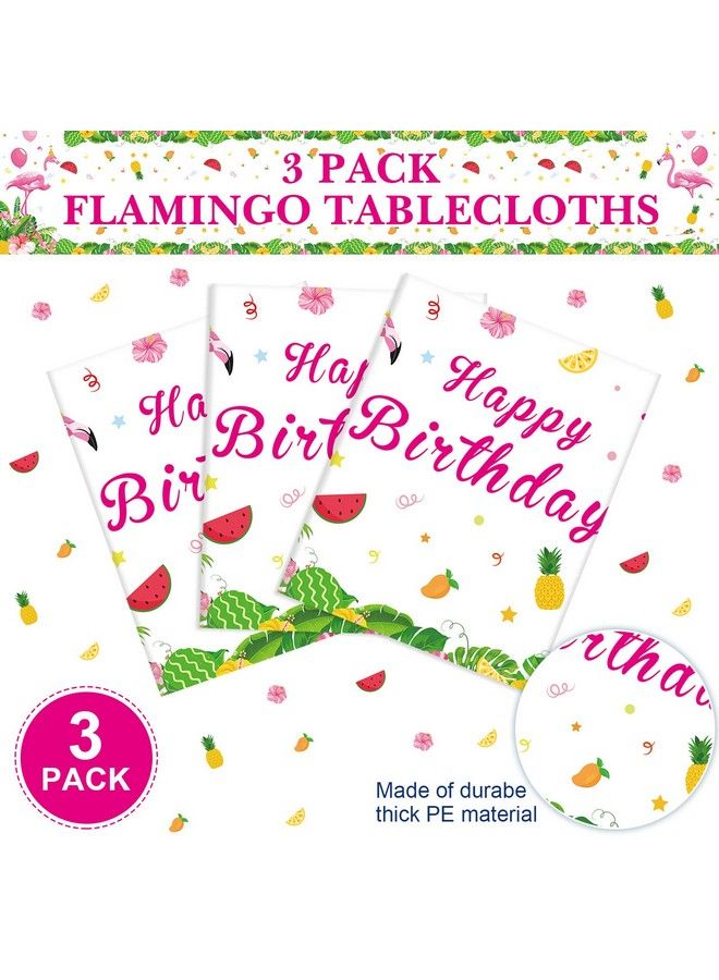Irenare 3 Pcs Happy Birthday Flamingo Tablecloth Rectangular Luau Party Tablecloth Tropical Plastic Pink Flamingo Table Cover For Flamingo Birthday Party Decorations Summer Picnic Beach 54 X 108 Inch - Image 4