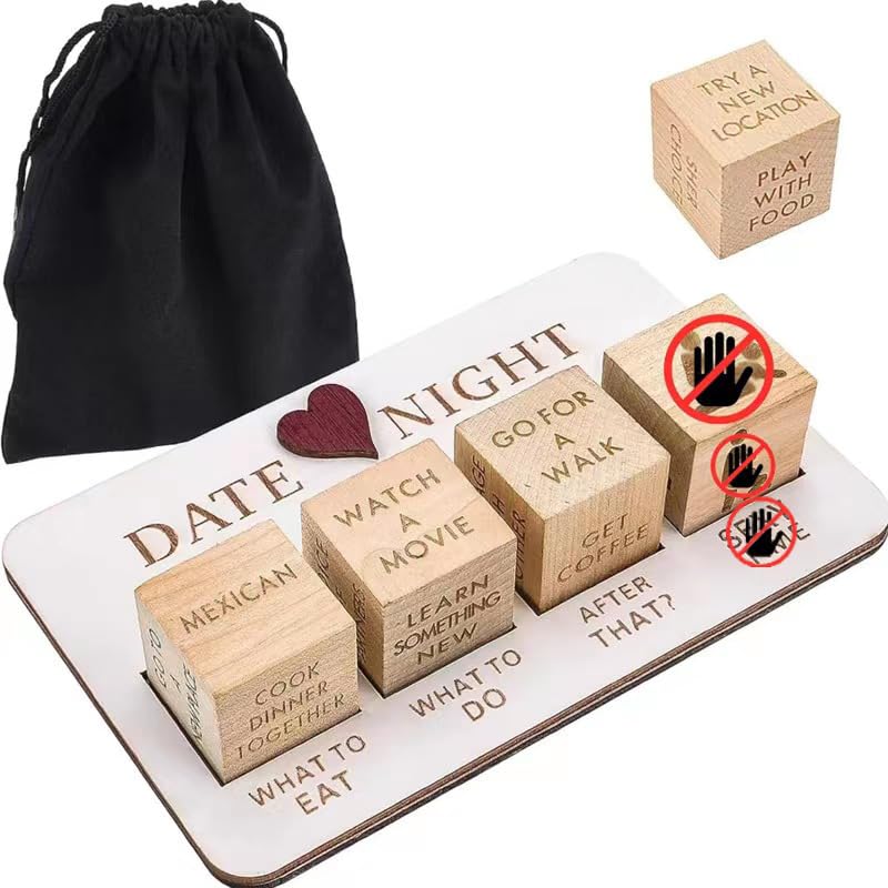 FOWSEEK Date Night Dice Funny Date Night Idea Dice for Couples Portable Wooden Dice Kit for Wife Husband Girlfriend Boyfriend Couples Games Valentines Day Wedding Anniversaries Birthdays Gifts - Image 1