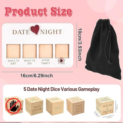 FOWSEEK Date Night Dice Funny Date Night Idea Dice for Couples Portable Wooden Dice Kit for Wife Husband Girlfriend Boyfriend Couples Games Valentines Day Wedding Anniversaries Birthdays Gifts - Image 4