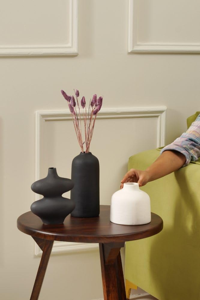 PUREZENTO Moonlight Vase Black and White Set of 3 Matte Finish Ceramic Designer Flower Vase for Home Decor Centre Table Room Side Corner - Image 3