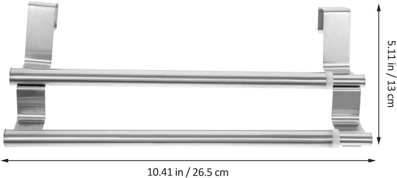 LALAFINA Double Towel Bar Rack Stainless Steel Adjustable Over Cabinet Towel Holder Bathroom Kitchen Door Mounted Bathroom Accessories - Image 2