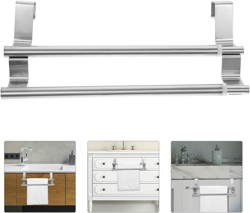LALAFINA Double Towel Bar Rack Stainless Steel Adjustable Over Cabinet Towel Holder Bathroom Kitchen Door Mounted Bathroom Accessories - Image 5