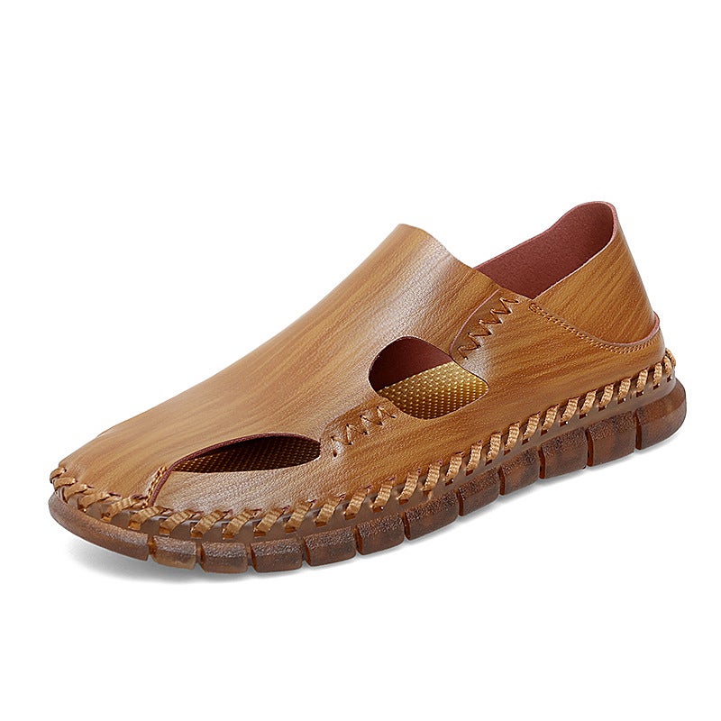 Large Size Men'S Sandals Men'S Leather Beach Sandals Hollow Hole Shoes Vintage Summer Men'S Outdoor Leather Sandals - Image 1