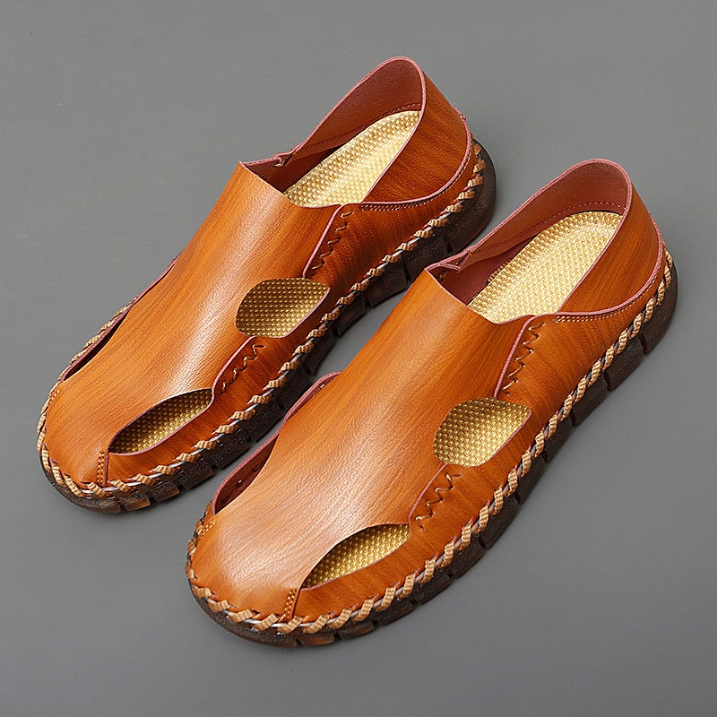 Large Size Men'S Sandals Men'S Leather Beach Sandals Hollow Hole Shoes Vintage Summer Men'S Outdoor Leather Sandals - Image 5