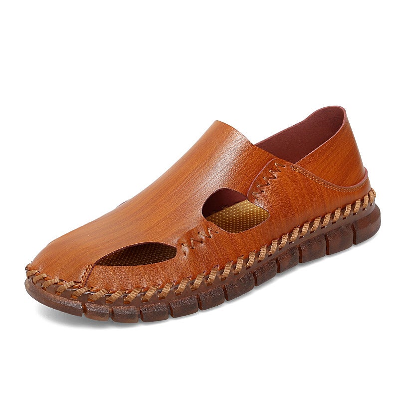 Large Size Men'S Sandals Men'S Leather Beach Sandals Hollow Hole Shoes Vintage Summer Men'S Outdoor Leather Sandals - Image 3