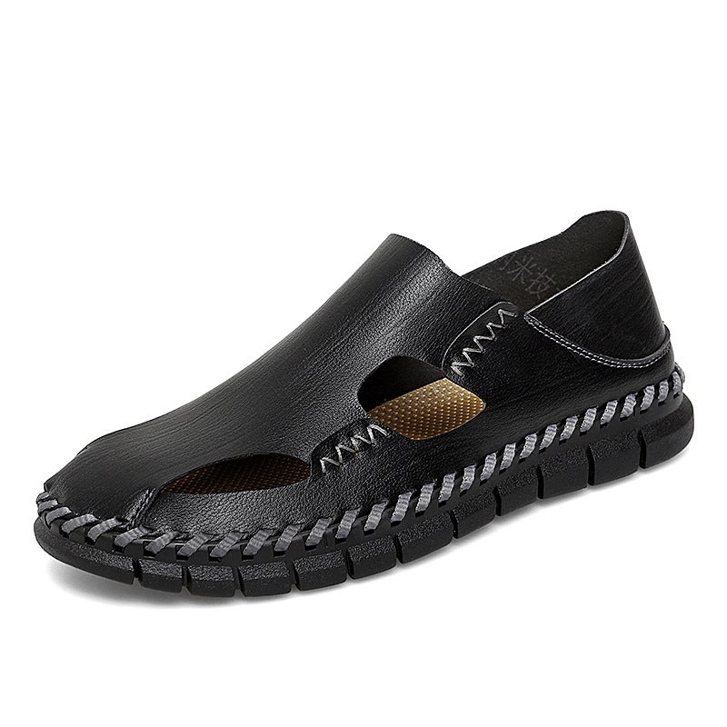 Large Size Men'S Sandals Men'S Leather Beach Sandals Hollow Hole Shoes Vintage Summer Men'S Outdoor Leather Sandals - Image 2