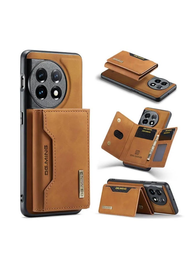 DGMING - CaseMe Wallet Case for One plus 11 DGMING Premium Leather Phone Case Back Cover Magnetic Detachable with Trifold Wallet Card Holder Pocket - Brown - Image 1