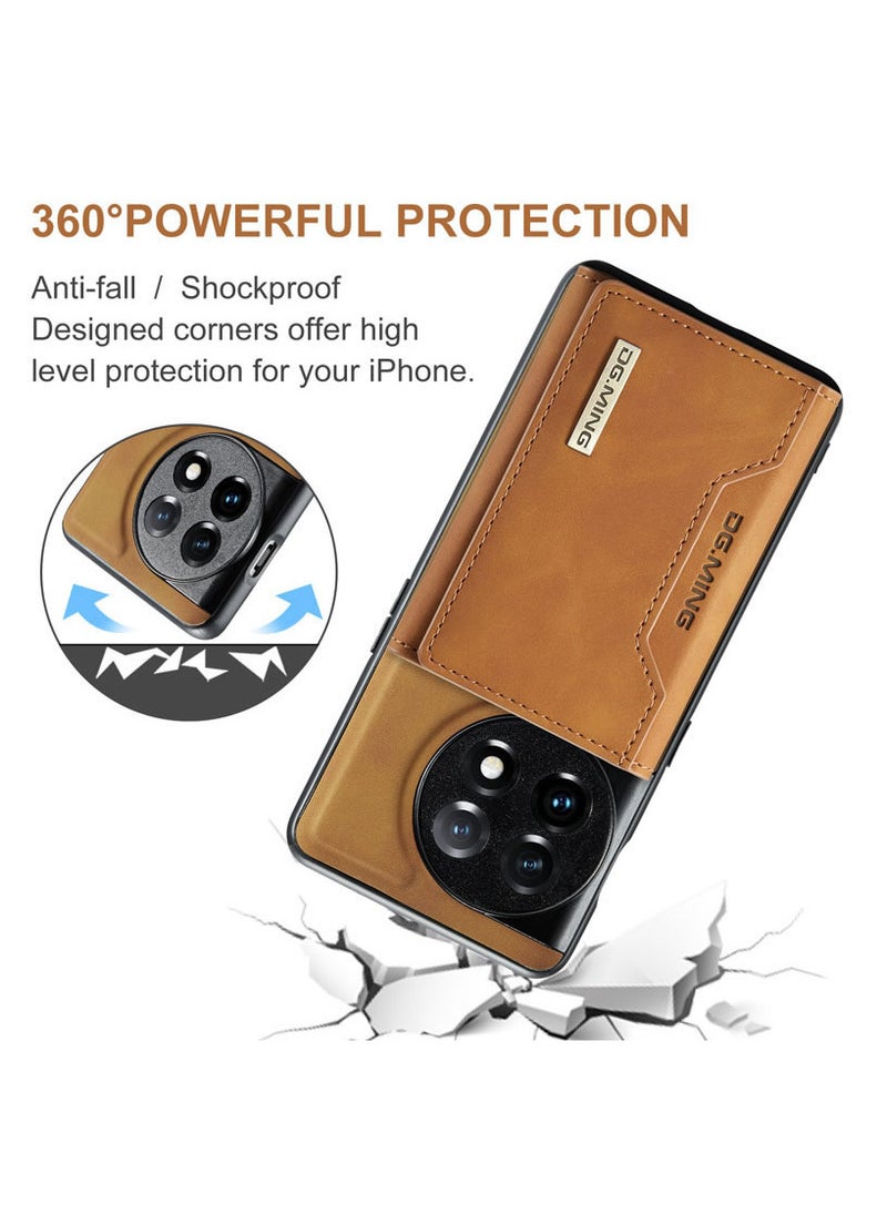 DGMING - CaseMe Wallet Case for One plus 11 DGMING Premium Leather Phone Case Back Cover Magnetic Detachable with Trifold Wallet Card Holder Pocket - Brown - Image 1