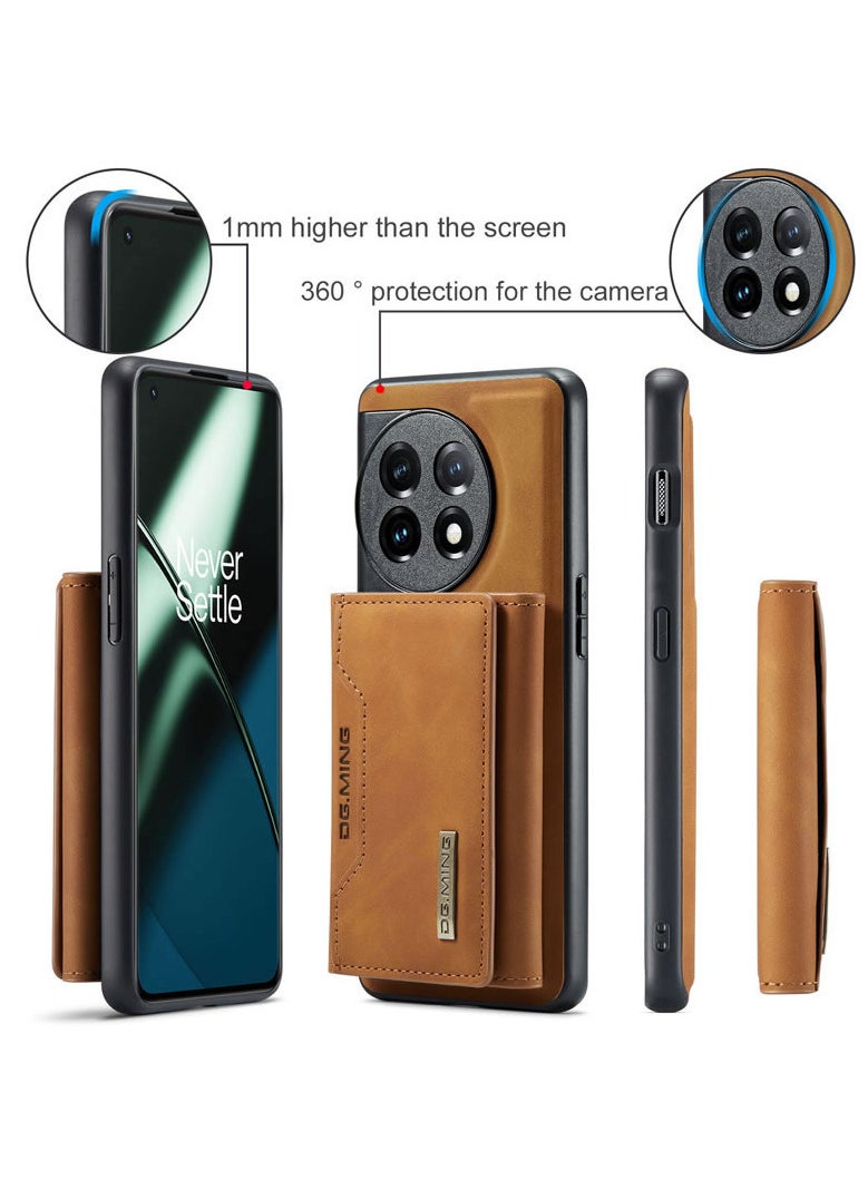 DGMING - CaseMe Wallet Case for One plus 11 DGMING Premium Leather Phone Case Back Cover Magnetic Detachable with Trifold Wallet Card Holder Pocket - Brown - Image 1