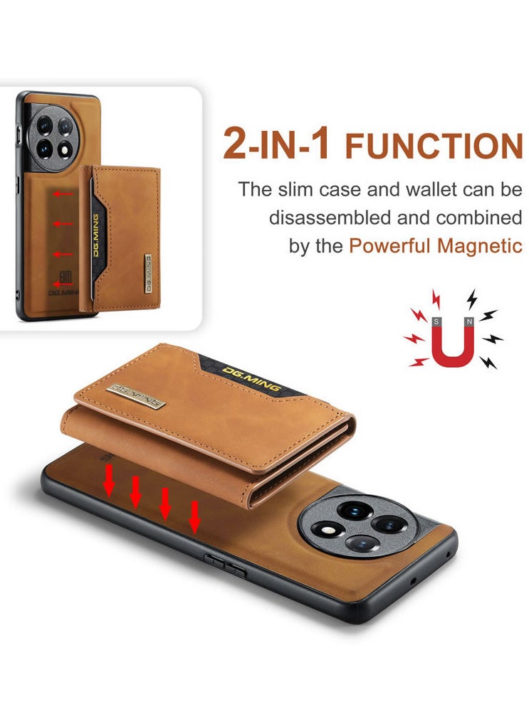 DGMING - CaseMe Wallet Case for One plus 11 DGMING Premium Leather Phone Case Back Cover Magnetic Detachable with Trifold Wallet Card Holder Pocket - Brown - Image 1