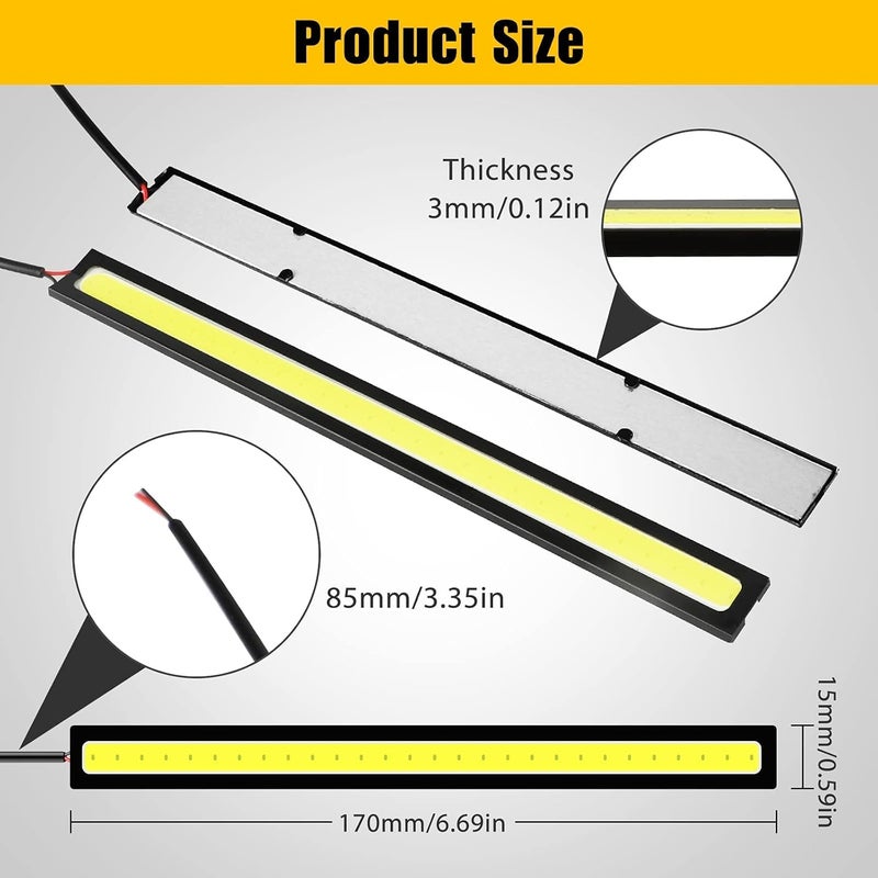 12PCS Daytime Running Light, , Car Exterior LED Strip Light, Super Bright 12V Underglow Lights, Universal Waterproof COB DRL Running Lamp for Truck Boat Bike RV Motorcycles, White - Image 3