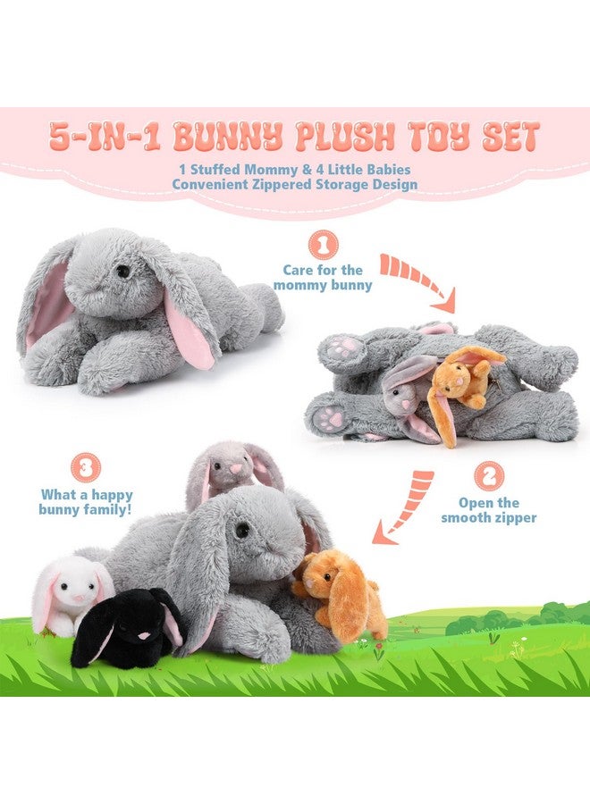 Sratte 5 Pcs Bunny Stuffed Animal Set Large Mommy Bunny Plush with 4 Cute Stuffed Baby Rabbits in Her Belly Soft Cuddly Rabbit Plushies Gift for Birthday Baby Shower Party Favors(Lying Style) - Image 3