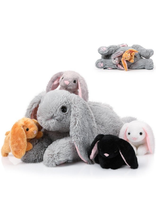 Sratte 5 Pcs Bunny Stuffed Animal Set Large Mommy Bunny Plush with 4 Cute Stuffed Baby Rabbits in Her Belly Soft Cuddly Rabbit Plushies Gift for Birthday Baby Shower Party Favors(Lying Style) - Image 1