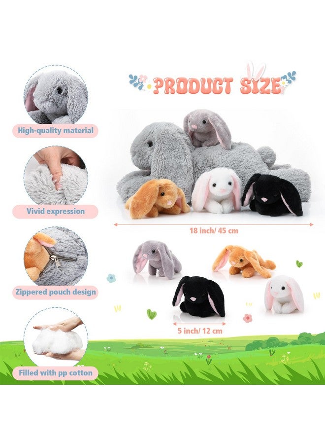 Sratte 5 Pcs Bunny Stuffed Animal Set Large Mommy Bunny Plush with 4 Cute Stuffed Baby Rabbits in Her Belly Soft Cuddly Rabbit Plushies Gift for Birthday Baby Shower Party Favors(Lying Style) - Image 2