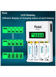 DMK Power 8pcs AA 1.2V 2800mAh High Capacity Rechargeable Batteries and TC-Q4 AAA AA Four Slot Independent Intelligent Quick LCD Charger for Ni-MH/Ni-CD Rechargeable Batteries with 3pin UK Plug Cable  - Image 2