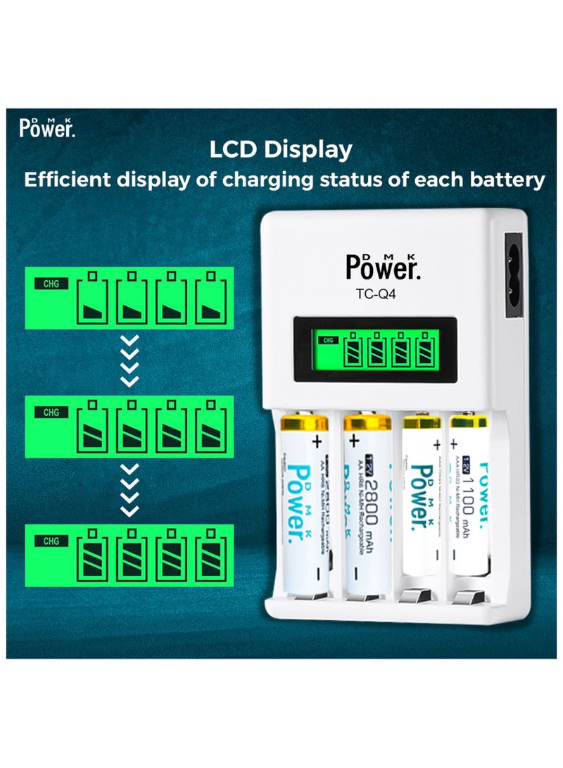 DMK Power 8pcs AA 1.2V 2800mAh High Capacity Rechargeable Batteries and TC-Q4 AAA AA Four Slot Independent Intelligent Quick LCD Charger for Ni-MH/Ni-CD Rechargeable Batteries with 3pin UK Plug Cable - Image 2